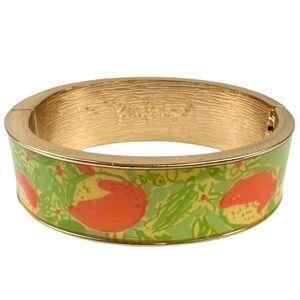 Lilly Pulitzer Boca Bangle Citrus Orange Print Hinged Bracelet Enamel Cuff